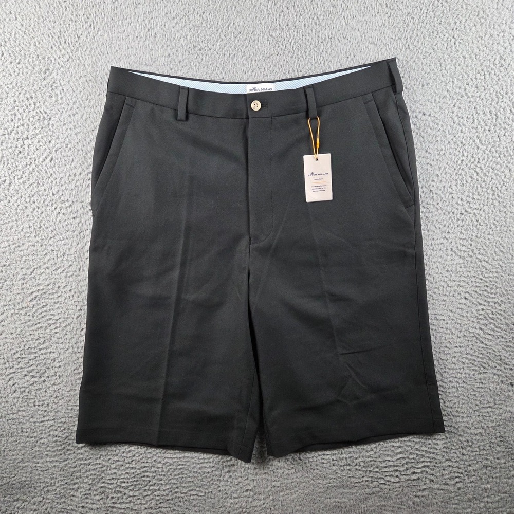 Peter Millar Shorts Mens 36L Black Salem Classic Fit Golf Performance Polyester